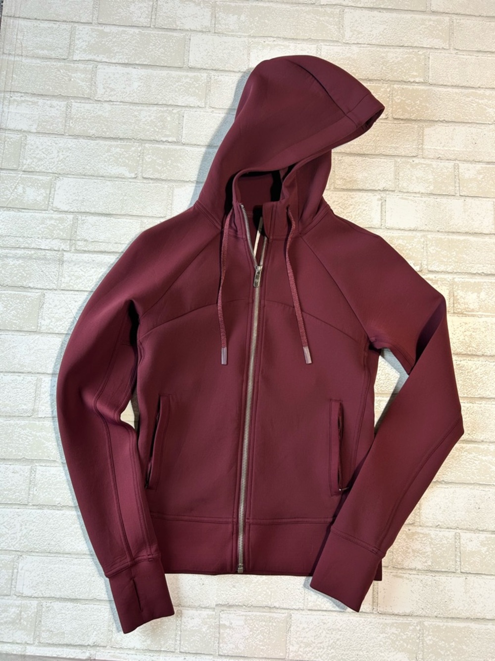 lululemon athletica Maroon Zip-Up Hooded Bomber Jacket